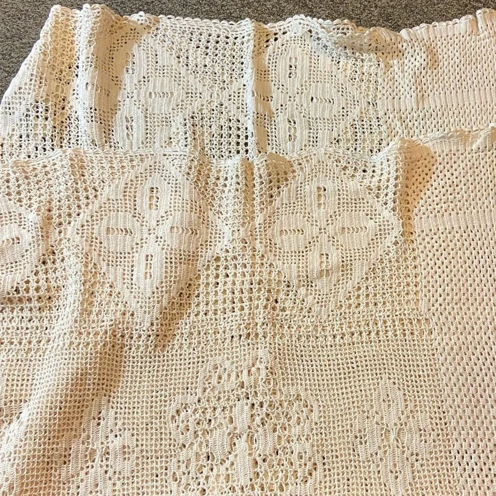 VTG,Specially Handmade By Joyce Cream Crochet Lace Fabric Size 86”X65” Approxi,!